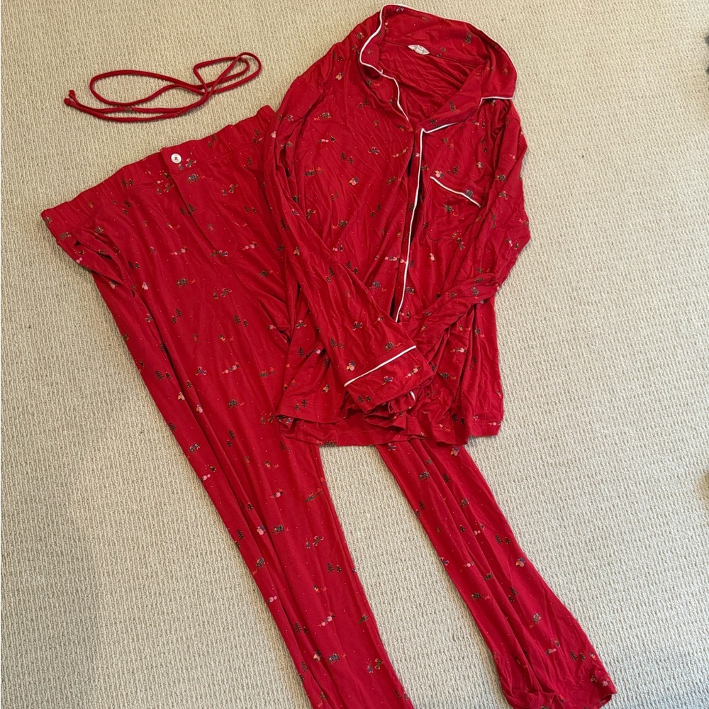 Eberjey Red Pajama Set with Limited Edition Winter Pattern & White Trim